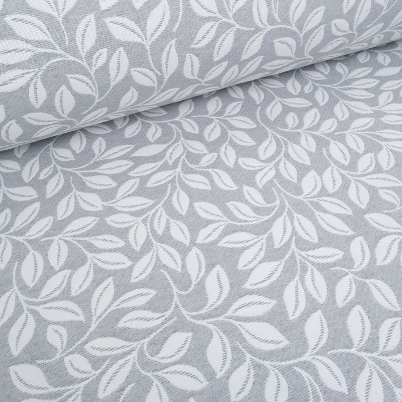 Tissu Damassé Grande Largeur Motif Feuilles Gris - Maison Klem